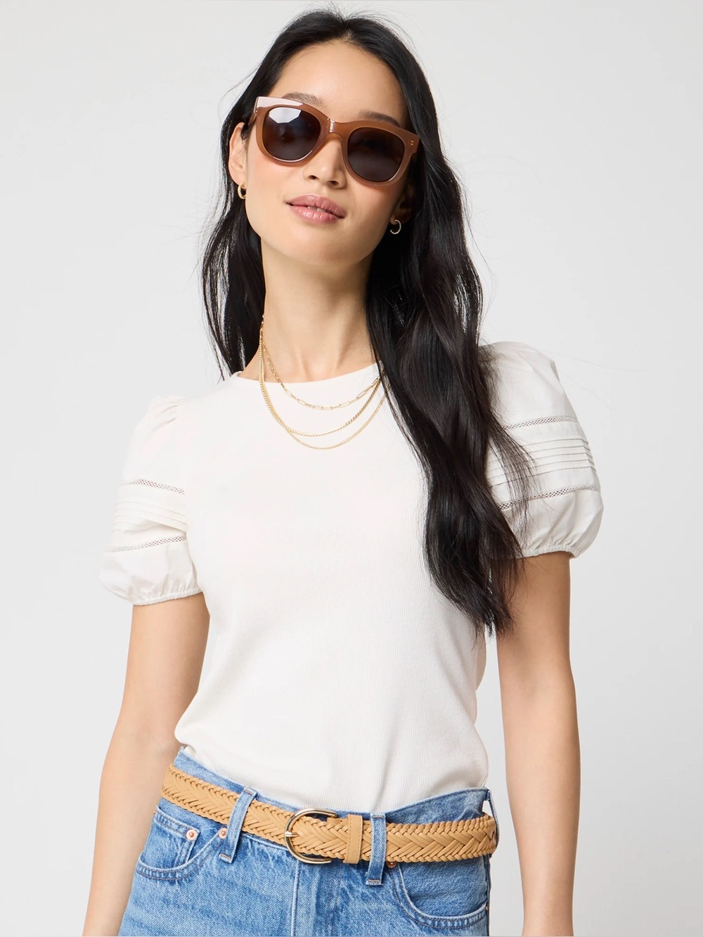 J. Crew Puff-Sleeve Mixy Top in Ivory S